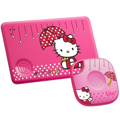 Image of Life360 Tile Starter Pack - Bluetooth Trackers and Item Finders for Keys, Wallets & More. Both iOS and Android Compatible. Phone Finder. 2-Pack, Mate /Slim (Tile x Hello Kitty: Rainy Day Adventures)