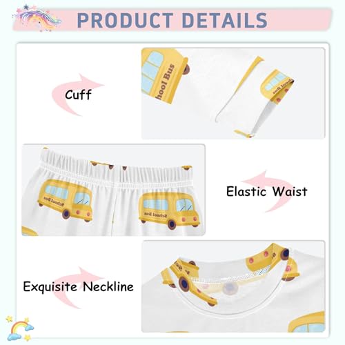 Cartoon School Bus White Pajama Sets Long Sleeve Top with Pants Cotton Soft Sleepwear 2 Piece Pjs Set, 8 Years Old3