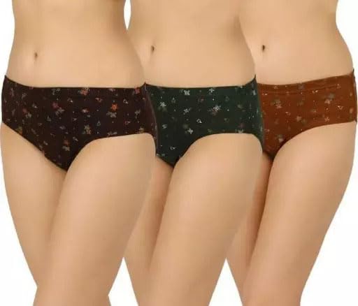 Printed and Plain Cotton Panties for Women & Girls | Comfortable Soft Mid-Waist Hipster Panty Inner Elastic | Kids/Teenagers Full Coverage Briefs Pack of 3