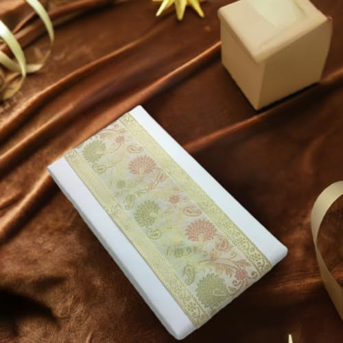 Image of Brocade Ethnic Work 9 Meter Laces and Borders Material for Dresses, Sarees, Lehenga, Suits, Blouses, Dupatta, chunri and Crafts (White)