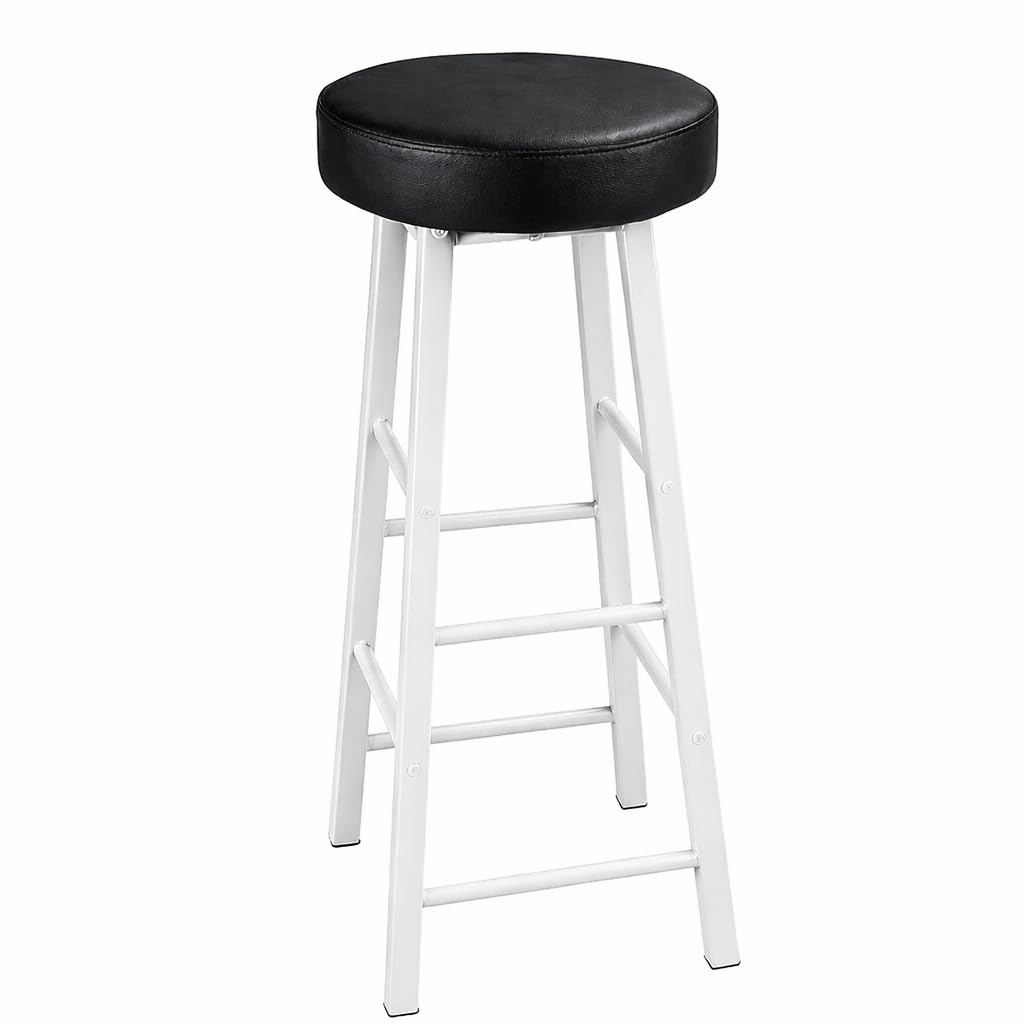 54270 Breakfast Stool/Kitchen Counter Bar Stool with Black Cushioned Seat and White Metal Frame/High Stool for Cafe, Home and Office-image-39