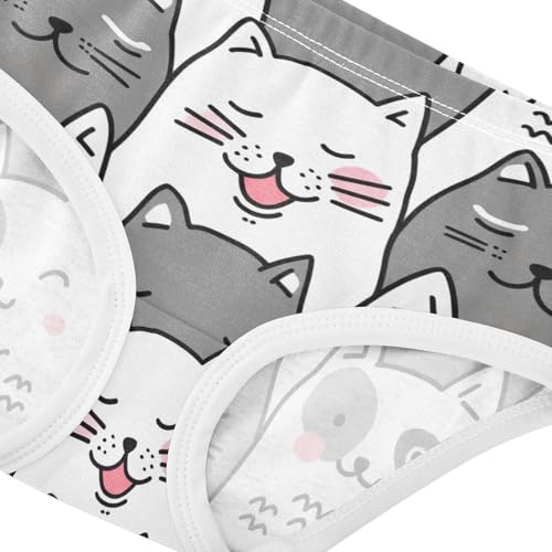 Cute Cats Gray White Panties for Girl Toddler Girls Underwear Cotton Colorful Briefs Kids Undies 2t4