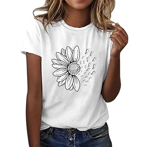 Camiseta de Verano de Girasol para Mujer, Blusa Holgada de Talla Grande, Camisetas Casuales gráficas de Manga Corta para Chica Camisetas Mujer Manga Larga De Vestir