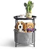 Round Side Table with Fabric Storage Basket, Nightstand,Metal Side Table, Coffee Round Table,Sofa Si