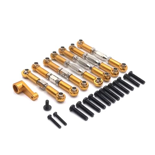 Rc Special Connecting Rod for WLtoys 144010 144001 144002 124016 127017 124018 124019 1/14 7pcs Metal Tie Rod 28T Servo Arm RC Car Tracked Vehicles Parts Replacement(Yellow)