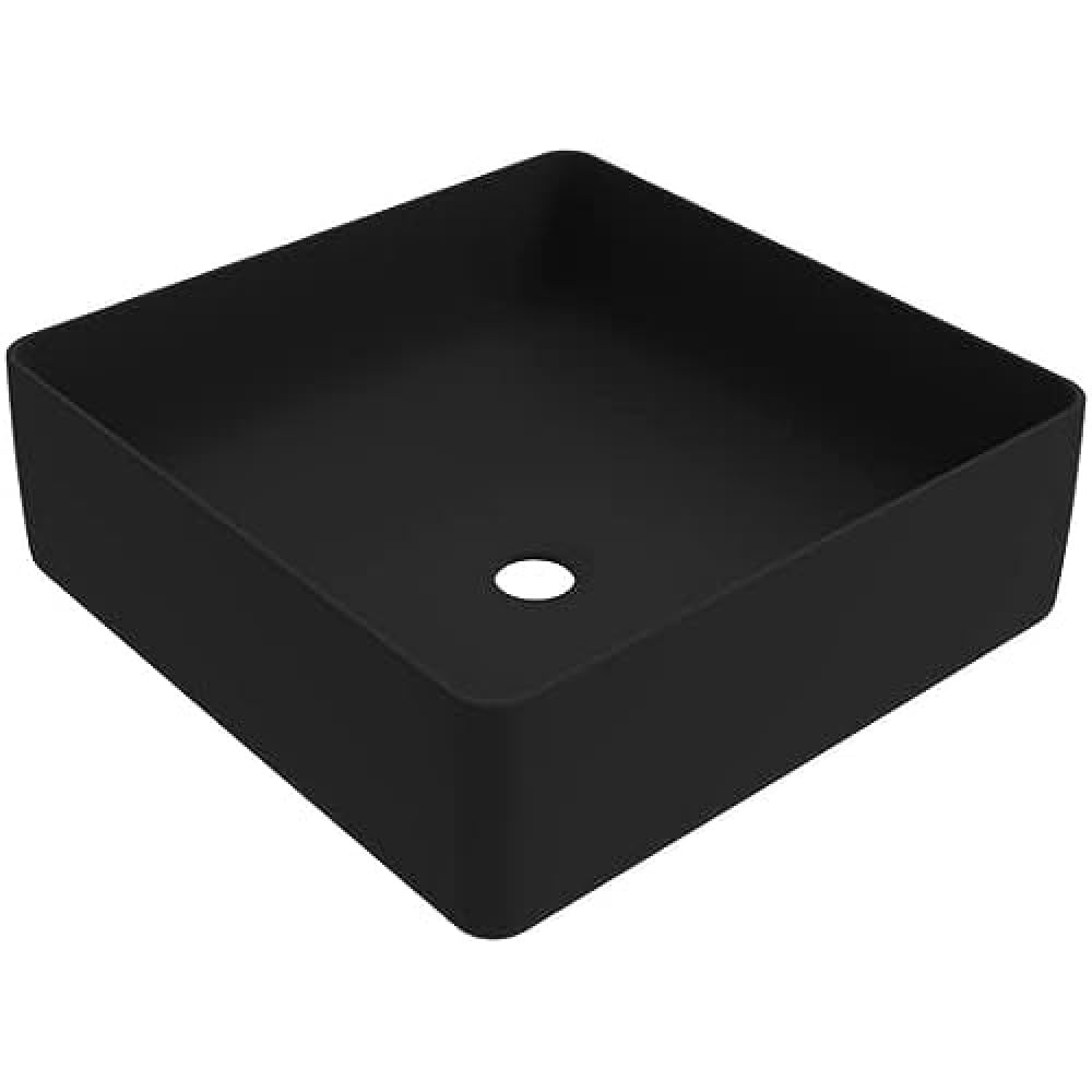 Vasque à poser lavabo de salle de bain carré céramique noir mat 416mm