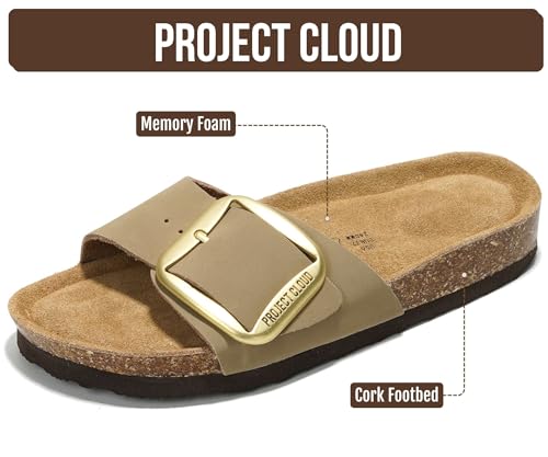 Image of Project Cloud 100% Genuine Leather Sandals Women Dressy Beach Essentials Slides for Women Footwear - Lightweight with Memory Foam Insole Sandals for Women 2026 - Womens Slides