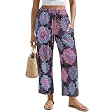 Yorontervo Mandala Womens Casual Lounge Linen Casual Pant Elastic Drawstring Waist Wrinkle Resistant Loose Fit with Two Pockets for Museum Visits and Art Gallery Openings in Summer
