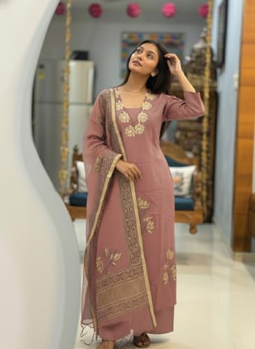 Image of ANNI Designer Women's Rayon Viscose Straight fit Printed Embroidered Kurta with Pant & Dupatta | Ethnic Kurta Set for Women | Daily, Office & Festive Traditional