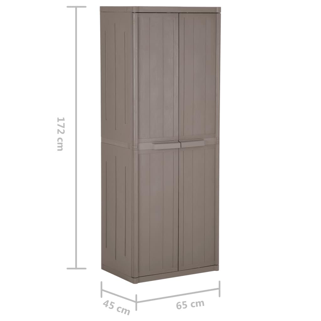 Armario de jardín marrón 65 x 45 x 172 cm PP aspecto madera armario con 4 estantes armario de almacenamiento para terraza jardín exterior almacenamiento organizador