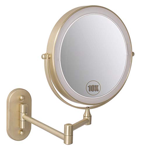 ZJBB Makeup Mirror 10x Magnification with Light, Wall Mounted Vanity Mirror with 3 Lighting Settings, Double Sided Cosmetic Mirror, 360°Swivel and Extendable Shaving Mirrors for MenGold-10X
