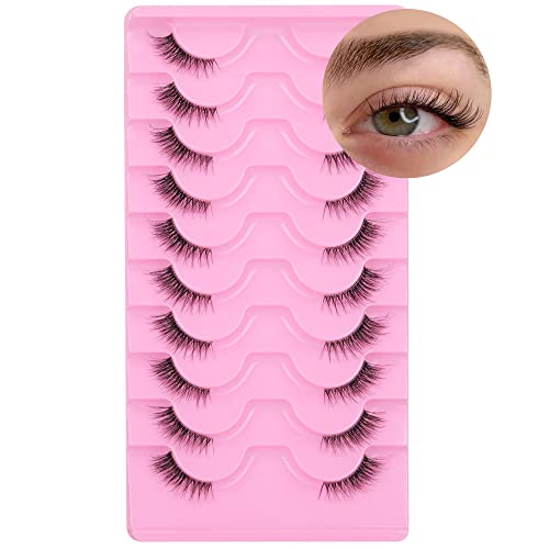 FANXITON Half Lashes Natural Look Wispy Cat Eye Lashes 13 mm Clear Band Accent Short False Eyelashes...
