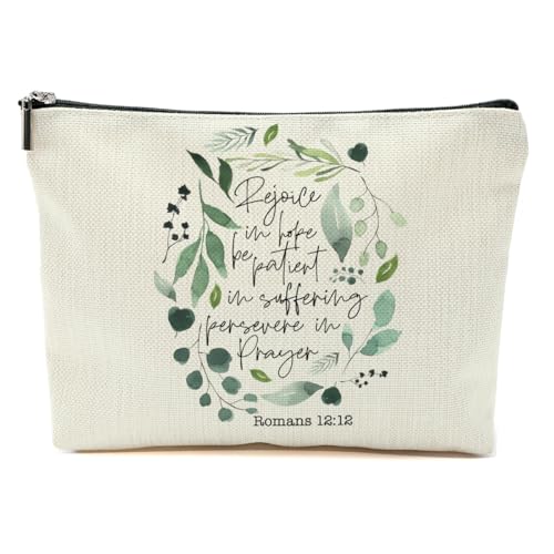 Bible Verse Makeup Bag for Women Watercolor Leaves Cosmetic Bag
