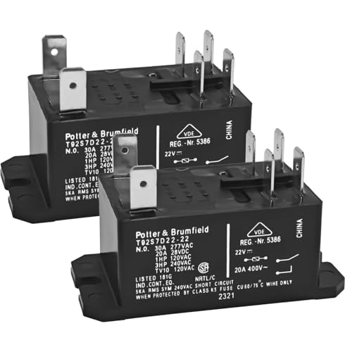 (Pack of 2) T92S7D22-22 OEM Replacement Furnace Relay - DPST General Purpose Relay for Furnace Performance