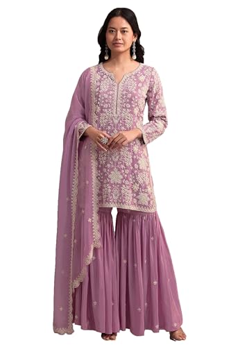 Shriva Fashion Indian ready to wear salwar kameez for Festival wedding party plus size Sharara suit party for women (2874) (Pink, 38)