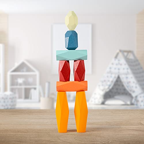 Problocks 24 Pcs Wooden Stacking Stones Game Colored Rainbow Large Small Blocks Montessori Preschool Learning Toys Sorting Balancing Rocks Set For Kids 3 Year Old And Up #TOP7