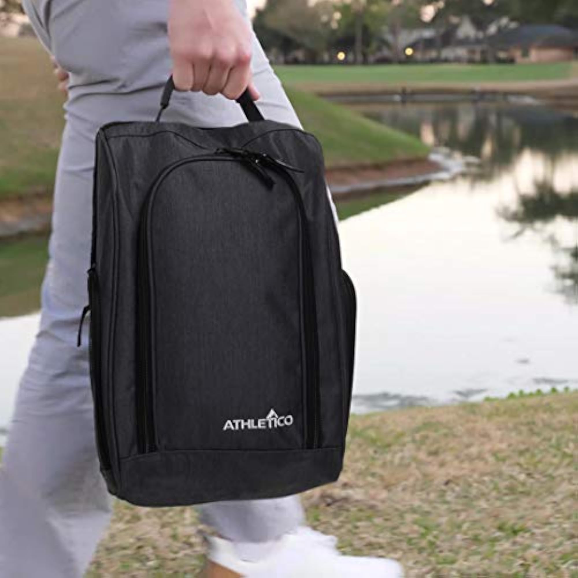 Golf Shoe Bag - Zippered Carrier with Ventilation Pocket