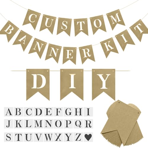 DIY Brown Banner Set, Personalized Banner Party Decorations Supplies Custom Signs, Handwriting Banners Include 26 Letters Stencil