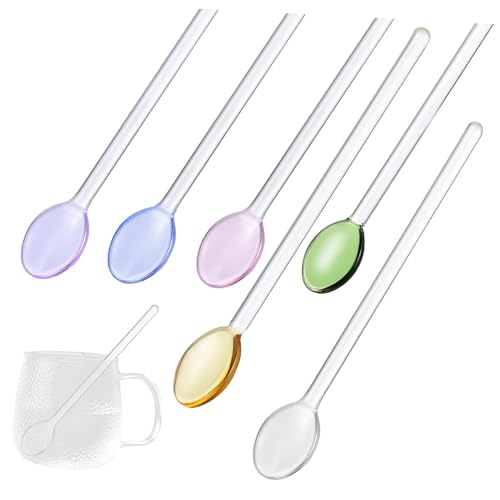 PRETYZOOM Cute Spoons Set 6pcs Glass Stirring Spoons Long Handle Perfect for Coffee Tea Soup Mixers