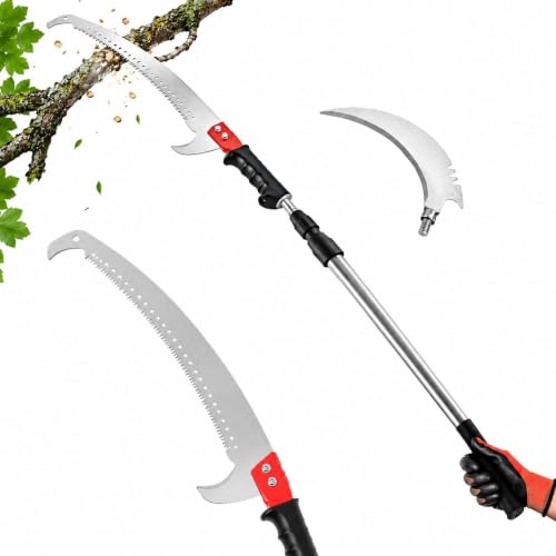Image of Professional Tree Pruning Saw, Extendable Pole Saw with Curved Blade, Telescopic Handle for Garden Branch Cutting, Manual Tree Trimmer
