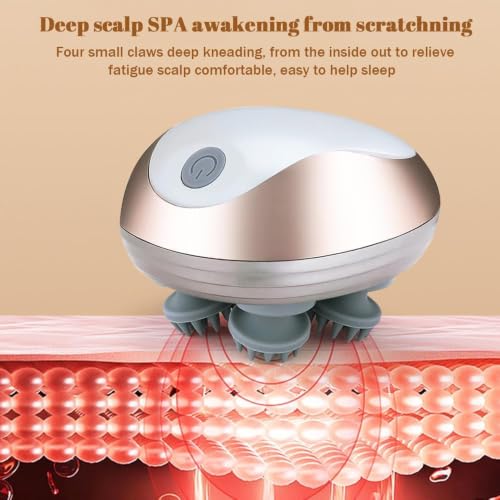 Image of Electric Scalp Massager, Cordless Head Massager Scalp with 3 Modes, Waterproof Rechargeable Electric Massager,Mini Kneading Cat Massager,Deep Scalp Stress Relax,Head with 4 Heads,Rechargeable-White
