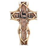 Collections Etc Realistic Deer Antlers and Rustic Wood-Look Wall Art Cross