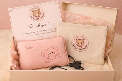 Image of HelloBear Hot water bag - 1 year warranty| Recharegable heating pad| period cramp comfort, Joint pain relief, Winter Warmer| Recharge in 4 minutes, warmth lasts upto 4 hours| Thoughtful gift for your Girlfriend, Wife, sister | Soft and cute teddy Plush Cover| Premium look (Pastel pink) (Combo pack)