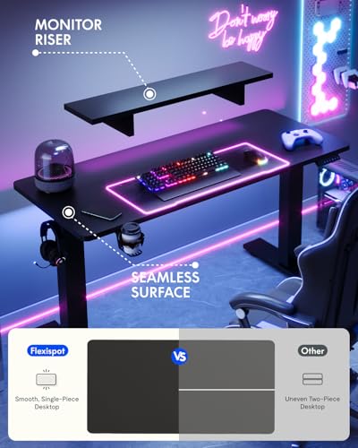 Image of FLEXISPOT EN2 Standing Desk with Monitor Stand Bundle, 48 x 24 Inches One-Piece Electric Height Adjustable Computer Desk with Cup Holder for Home Office, Black