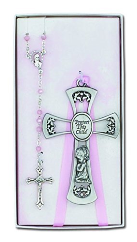 N 2113G BABY CROSS/ROSARY SET - GIRL /BAPTISM