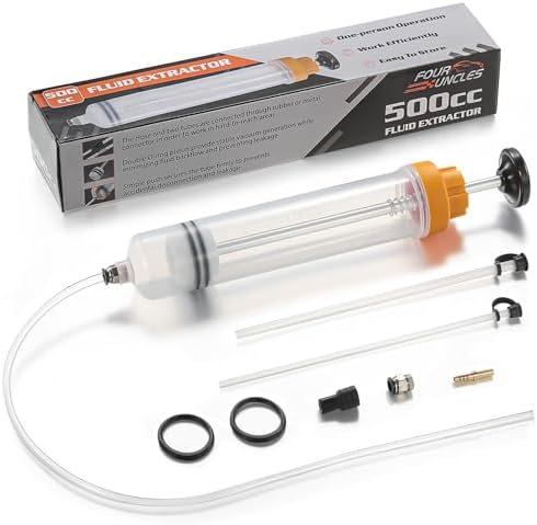 FOUR UNCLES Fluid Extractor & Fill Pump for Automotive Use - Oil Syringe with a Hose & Two 12" Extension Tubes for Easy Oil Change (500ml(70cm Hose)) — view 6