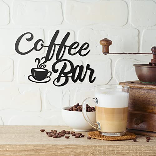 Image of Shimeyao Coffee Bar Signs for Wall Decor Metal Coffee Station Signs Black Hanging Wall Art Vintage Cafe Decorations Farmhouse for Kitchen Home Bar