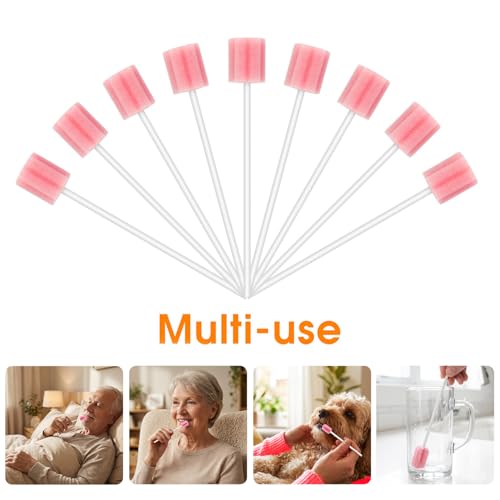 300 Pcs Oral Swabs Disposable - Longer Unflavored & Sterile Mouth Swabs Sponge for Oral Care - Individually Wrapped (Blossom Pink)