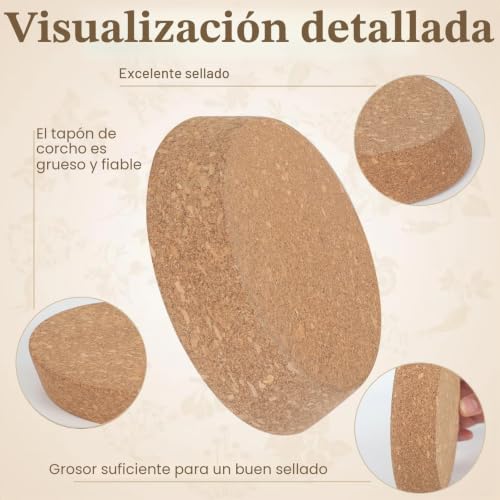 Miniatura 5 de Ayyds 2 Tapones De Corcho Cónicos De Madera, 13 14 15 18,5 20 Cm, Tapón De Madera Natural Suave Para Botellas De Cristal, Botellas De Vino, Garrafas De Cerámica, 3 Cm De Grosor 140 X 120 Mm