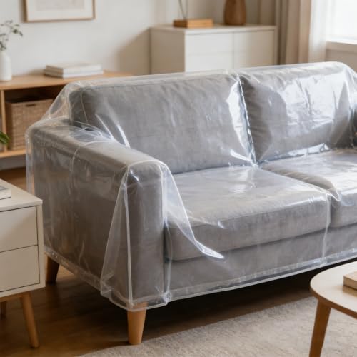 Housse canapé PVC 243x102x105 cm bâche transparente imperméable - 6