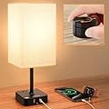 COZOO Bedroom Table Lamp with Remote Operation Control,Dimmable Bedside Table Desk Lamp with USB C+A Charging Ports 2 AC Outlets,Nightstand Lamp White Shade Lamp for Living Room,Dorm,Home Office,Decor