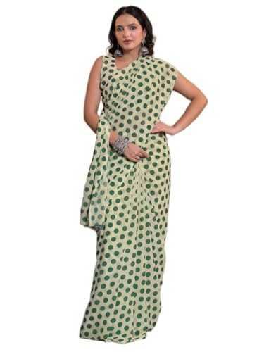 Image of Satrani Women's Georgette Polka Dot Printed Saree with Unstitched Blouse Piece