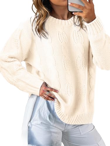 Glamaker Womens Cable Knit Sweaters Fall Trendy 2025 Long Sleeve Crewneck Oversized Pullover Sweater Jumper Knitted Tops