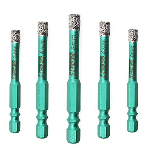 FACHLICH Porcelain Tile Drill Bit 6mm Diamond Tile Hole Cutter 5PK with Hex Shank for Granite Marble Tile Porcelain Ceramic