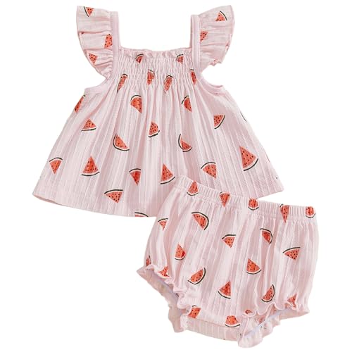 Image of Mubineo Baby Girl Summer Clothes Cute Ruffle Tops Dress Shorts Outfits Set Infant Toddler Shrit Bloomers Princess Outfit