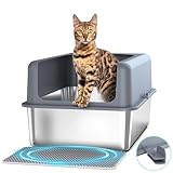 Stainless Steel Litter Box High Sides, Extra Large XL Cat Litter Box Enclosure for Big Multiple Cats with Lid, Metal Litter Pan Tray, Non-Sticky, Include Litter Mat