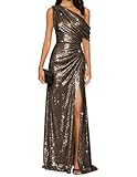 BRIGOW Vestidos de noche formales de lentejuelas brillantes con abertura lateral, vestidos de cóctel de sirena, talla grande, marrón, 42