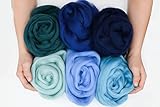 Blue Palette Extra Fine Merino Wool Roving – 6 yds, 6 Pack with Storage for Needle Felting, Spinning Yarn, Fiber Arts & Crafts