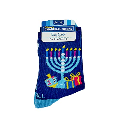 Image of Rite Lite Chanukah Socks, Fun Novelty Jewish Holiday Hanukkah Crew Socks, Party Favor, Accessories and Christmas Youth Crew Socks Gifts, Carded Style Socks