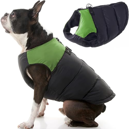 Gooby Padded Cold Weather Vest for Small Dogs with Safe Fur Guard Zipper Closure, X-Large, Green