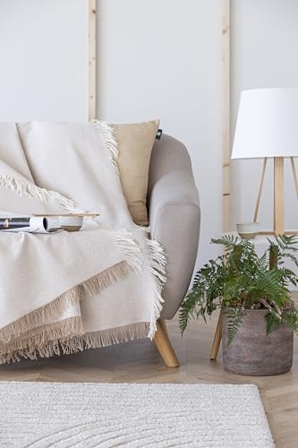 Todocama - Multipurpose Sofa Quilt, Foulard Blanket, Plaid for Bed, Sofa Cover, Jarapas, Made in Spain, Smooth (125 x 180 cm, Sand Beige). - Cosy Home Interiors Todocama - Multipurpose Sofa Quilt, Foulard Blanket, Plaid for Bed, Sofa Cover, Jarapas, Made in Spain, Smooth (125 x 180 cm, Sand Beige). - Image 5