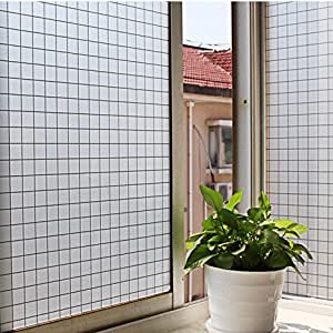 Image of WISDOM Privacy Window Film Frosted Glass Film Glass Film No Glue Anti-UV Window Sticker Non Adhesive for Privacy Office Meeting Room Bathroom Living Room (Square Frosted, 24 x 136 inch)