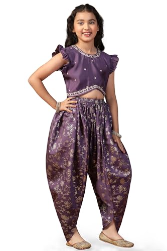 Image of Fashion Dream Girls Roman Silk Foil Printed Ethnic Suit Set|Kids Kurta & Dhoti|Kurti & Palazzo Set
