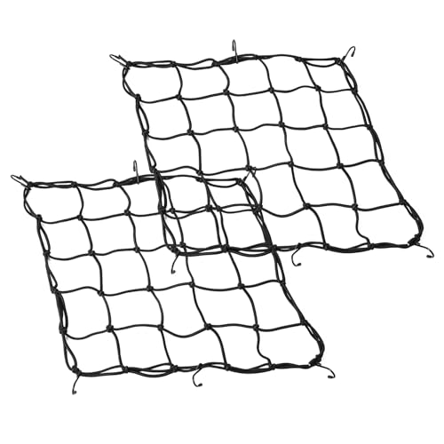 GZXUNFA 15.7x15.7 Motorcycle Cargo Net 2Pcs with 2x2 Small Mesh & 6 Metal Hooks Stretchable Bungee Net for Helmets Bikes Surfboards ATV Kayak Luggage Securing