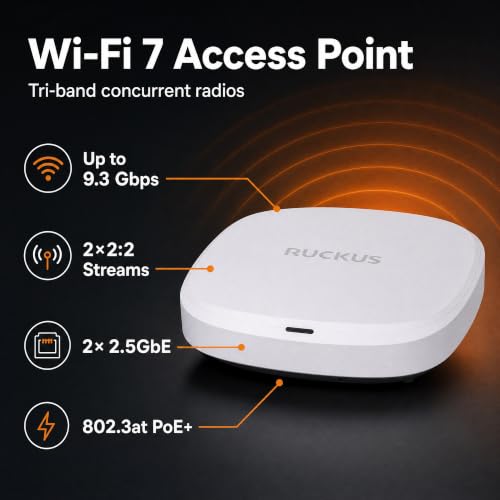 Image of Ruckus R575 Wi-Fi 7 Indoor Access Point - Tri-Band 9.3 Gbps, 2x2:2 BeamFlex+ Adaptive Antennas, 512 Devices, 2x 2.5GbE - Managed via Ruckus One, SmartZone, or Unleashed (901-R575-US00)