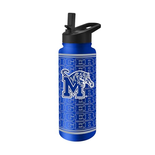 Logo Brands NCAA Memphis Tigers 34 oz Travel Quencher Bottle — Team Color | Stainless Steel | Double Wall | Echo Design